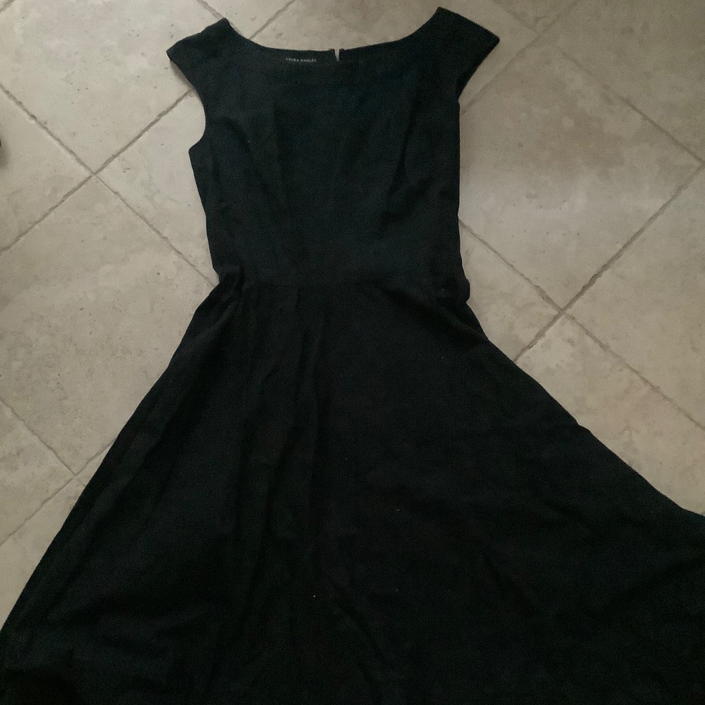 Laura Ashley Black Boatneck Fit-and-Flare Dress